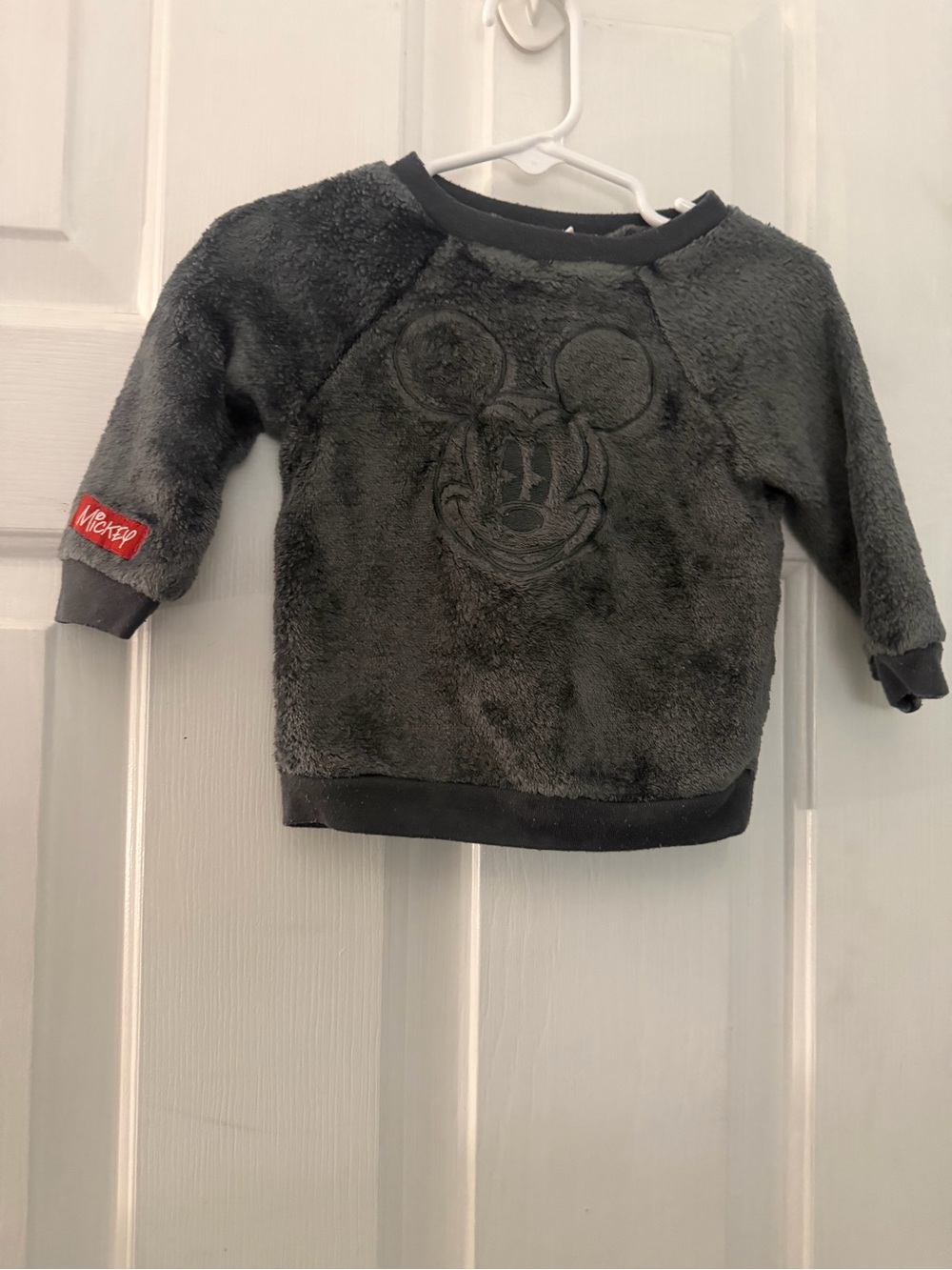 Disney Baby Mickey Mouse Fuzzy Plush Sweatshirt Gray 6-9M